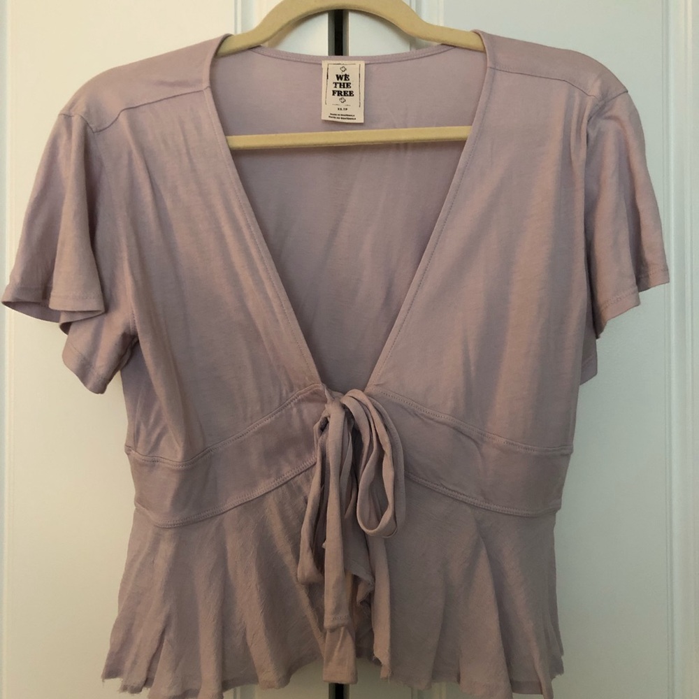 Free people lavender tie front short sleeve top XS